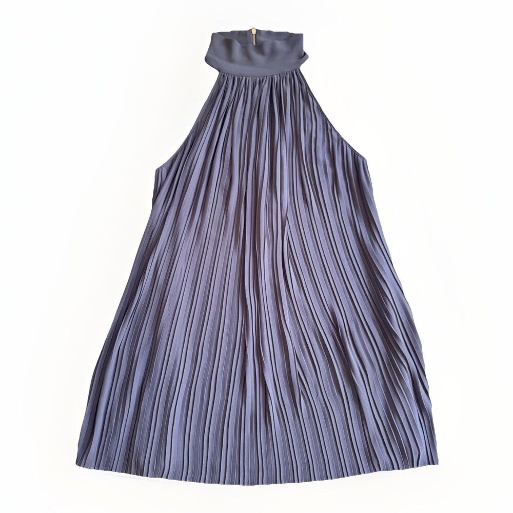 Naked Zebra Elegant Dress Size M Pleated High Neck Classy Back Zip
